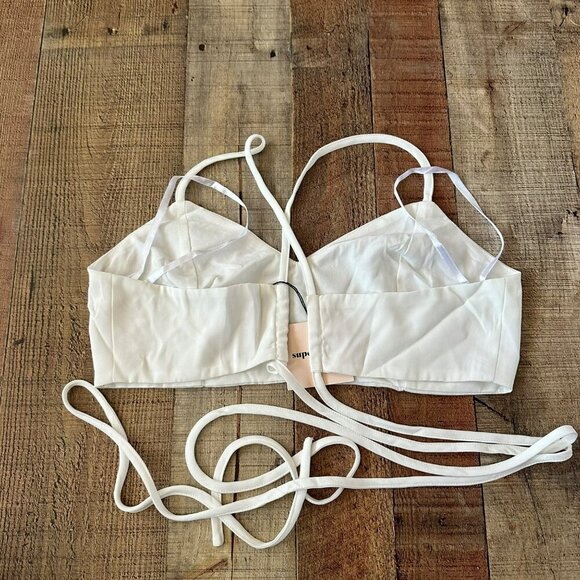 Superdown Revolve Kiya Tie Back rop Top White Wrap Tie Bralette Top L - Picture 4 of 7
